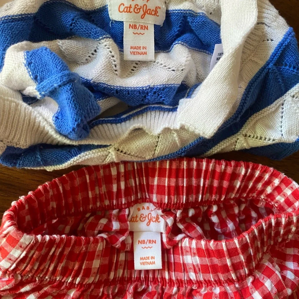 Cat & Jack Blue and White Top with Red Checkered Diaper Cover